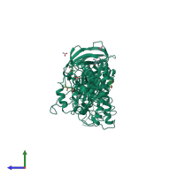 PDB entry 3qia coloured by chain, side view.