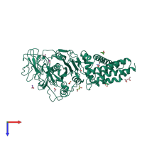 PDB entry 3qia coloured by chain, top view.