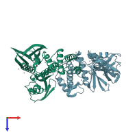 PDB entry 3qij coloured by chain, top view.