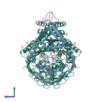 PDB entry 3qim coloured by chain, side view.