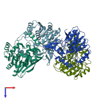 PDB entry 3qit coloured by chain, top view.