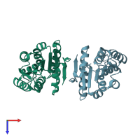 PDB entry 3qiv coloured by chain, top view.