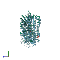 PDB entry 3qj4 coloured by chain, side view.