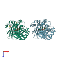PDB entry 3qj4 coloured by chain, top view.