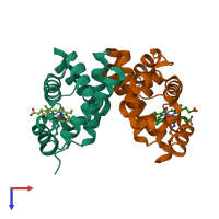 PDB entry 3qjc coloured by chain, top view.