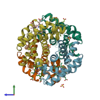 PDB entry 3qjd coloured by chain, side view.