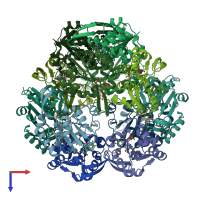 PDB entry 3qjg coloured by chain, top view.