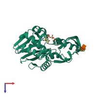 PDB entry 3qji coloured by chain, top view.