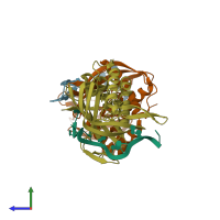 PDB entry 3qjj coloured by chain, side view.