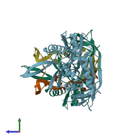 PDB entry 3qjl coloured by chain, side view.