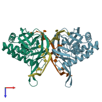 PDB entry 3qjl coloured by chain, top view.