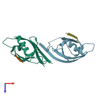 PDB entry 3qjm coloured by chain, top view.