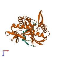 PDB entry 3qjp coloured by chain, top view.