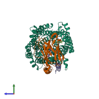 PDB entry 3qjr coloured by chain, side view.