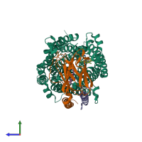 PDB entry 3qjs coloured by chain, side view.