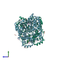 PDB entry 3qk5 coloured by chain, side view.