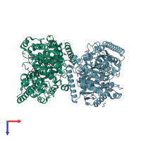 PDB entry 3qk5 coloured by chain, top view.