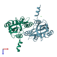 PDB entry 3qk9 coloured by chain, top view.