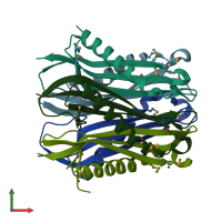 PDB entry 3qkb coloured by chain, front view.