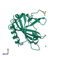 PDB entry 3qkg coloured by chain, side view.