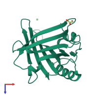 PDB entry 3qkg coloured by chain, top view.