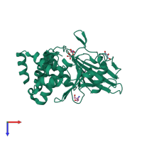 PDB entry 3qkq coloured by chain, top view.