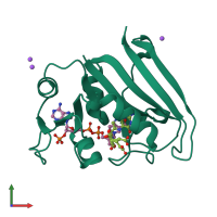 PDB entry 3ql0 coloured by chain, front view.