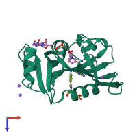 PDB entry 3ql0 coloured by chain, top view.