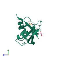 PDB entry 3ql1 coloured by chain, side view.