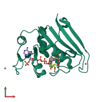 PDB entry 3ql3 coloured by chain, front view.