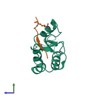 PDB entry 3ql9 coloured by chain, side view.