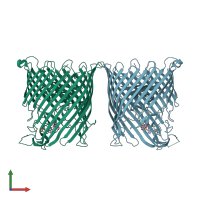 PDB entry 3qlb coloured by chain, front view.
