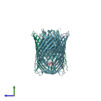 PDB entry 3qlb coloured by chain, side view.
