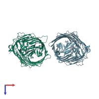 PDB entry 3qlb coloured by chain, top view.