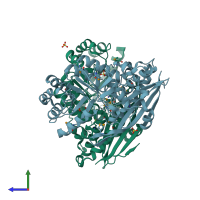 PDB entry 3qld coloured by chain, side view.