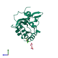PDB entry 3qle coloured by chain, side view.