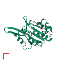 PDB entry 3qle coloured by chain, top view.