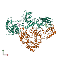 PDB entry 3qlh coloured by chain, front view.