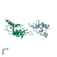 PDB entry 3qln coloured by chain, top view.