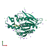 PDB entry 3qm1 coloured by chain, front view.