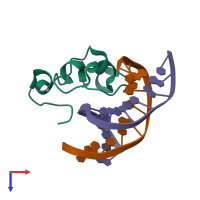 PDB entry 3qmc coloured by chain, top view.