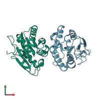 PDB entry 3qmm coloured by chain, front view.