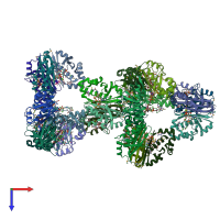 PDB entry 3qmn coloured by chain, top view.