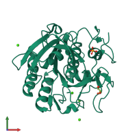 PDB entry 3qmp coloured by chain, front view.