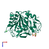 PDB entry 3qmp coloured by chain, top view.