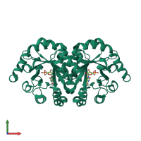 Homo dimeric assembly 1 of PDB entry 3qmr coloured by chemically distinct molecules, front view.