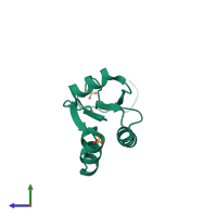 PDB entry 3qmx coloured by chain, side view.