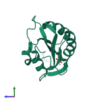 PDB entry 3qn2 coloured by chain, side view.