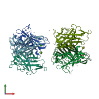 PDB entry 3qnd coloured by chain, front view.