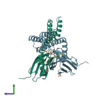 PDB entry 3qnj coloured by chain, side view.